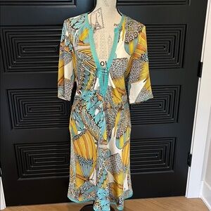 Burning Torch Multicolor Butterfly Print Midi Dress